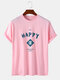 Mens Letter Character Printed Crew Neck Short Sleeve Cotton T-Shirts - Pink