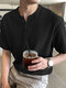 Camiseta de manga corta casual con cuello en V sólido para hombre - Negro