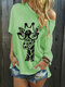 Giraffe Printed O-Neck Short Sleeve Casual T-shirt - Green