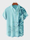 Mens Floral Print Patchwork Hawaiian Vacation Short Sleeve Shirts - Blue