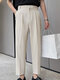 Mens Solid Color Casual Straight Pants With Pocket - Beige