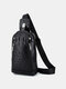 Men PU Leather Earphone Hole Alligator Pattern Crossbody Bag Chest Bag Sling Bag - Black