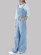 Demin Bowknot Back Sleeveless Loose Plus Size Jumpsuit - Light Blue