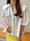 Solid Puff Sleeve Lapel Blouse For Women - White