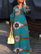 Vestido longo feminino com decote em V tribal Padrão - azul