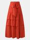 Solid Color Knotted Pleated Ruffle Long Casual Skirt for Women - Orange Red