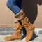 Women's Plus Size Buckle Decor Suede Woolen Warm Zipper Flat Knee Boots - Brown