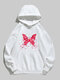 Butterfly Printed Long Sleeve Drawstring Hoodie For Women - White