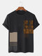 T-shirts à manches courtes et col rond pour hommes, mélange ethnique géométrique - Noir