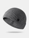 Men Knitted Solid Color Letter Label All-match Warmth Brimless Beanie Landlord Cap Skull Cap - Dark Gray