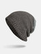 Men Polyester Cotton Knitted Plus Velvet Two-color Dual-use Casual Warmth Beanie Hat - Gray