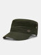 Men Cotton Solid Color Patchwork Letter Iron Label Casual Breathable Military Cap Flat Cap - Army Green