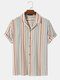 Mens Colorful Striped Revere Collar Daily Short Sleeve Shirts - Multi Color