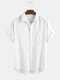 Mens 100% Cotton Solid Color Pocket Lapel Casual Loose Short Sleeve Shirt - White