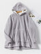 Women Solid Color Fleece Lined Thick Loose Warm Winter Home Oversized Blanket Hoodie - Gray