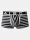 Men Stripe Boxer Briefs U Pouch Low Rise Breathable Letter Waistband Underwear - Black