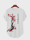 पुरुषों के लिए चीनी प्लम बॉसम प्रिंट घुमावदार हेम शॉर्ट स्लीव टी-शर्ट - सफेद