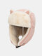 Women Cotton Warm Windproof Ear Protection Cat Ears Shape Outdoor Trapper Hat For Riding Ski - Pink