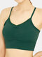 Women Wireelss Pure Shockproof Spaghetti Strap Stretch Breathable Sport Yoga Long Lined Bra - Green