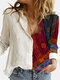 Contrast Color Patchwork Polka Dot Long Sleeve Vintage Shirt For Women - Red