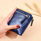 Women Vintage Genuine Leather Small Short Wallet Card Holder Purse - Blue