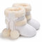 Baby Toddler Shoes Cute Lace-up Fluffy Ball Decor Comfy Plush Warm Soft Snow Boots - White