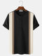 Mens Knitted Tricolor Patchwork Half Button Short Sleeve Texture T-Shirt - Black
