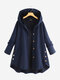 Casual Jacquard Pockets High Low Thin Loose Hooded Coat - Blue