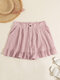 Solid Ruffle Pleated Button Wide Leg Shorts For Women - Pink