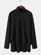 Mens Solid Cotton High Neck Patchwork Daily Fit High Low Hem Sweatshirt - Black