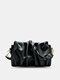 Women Faux Leather Fashion Solid Color Square Handbag Crossbody Bag - Black