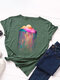 Rainbow Rain Printed Short Sleeve O-neck T-shirt For Women - Army Green