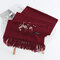 Women Ethnic Style Embroidered Woolen Blending Scarf Shawl Casual Warm Breathable Sunscreen Scarf - Wine Red