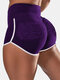 Damen Wrinkled Design Atmungsaktive Slim Fit Sportlaufshorts - lila