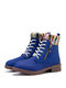 Women Solid Color Lace Up Zipper Casual Splicing Knitted Short Boots - Blue