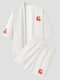 Mens Plum Bossom Character Print 3/4 Ärmel Kimono zweiteilige Outfits - Weiß