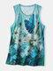 Calico Print Sleeveless Casual O-neck Tank Top For Women - Blue