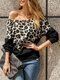 Leopard Print One Shoulder Irregular Long Sleeve Sweatshirt - Black