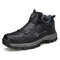 Men Outdoor Warm Plush Lining Slip On Leather Climbing Hiking Boots - Black