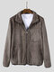 Mens Autumn Solid Color Multi-Pocket Long Sleeve Fleece Jacket - Brown