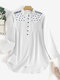Floral Embroidery Stand Collar Button Long Sleeve Blouse - Белый