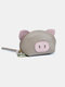 Women Genuine Leather Casual Cute Animal Pig Pattern Mini Hand Carry Coin Bag Keychain Wallet Storage Bag - Gray