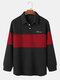मेन्स टेक्सचर्ड कलर ब्लॉक पैचवर्क एम्ब्रॉएडर्ड डेली गोल्फ शर्ट्स - काली