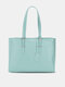 Women Faux Leather Simple Commuting Hardware Tote Fashion Multifunction Large Capacity Shoulder Bag Handbag - Blue