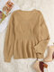 Solid Color V-neck Ruffle Hem Knitted Women Sweater - Khaki