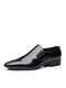 Men Breathable Pointed Toe Slip-on PU Business Dress Shoes - Black