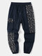 Mens Two Tone Patchwork Drawstring Waist Loose Cuffed Cargo Pants - Navy