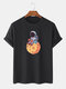 Mens 100% Cotton Astronaut Graphic Casual O-Neck Short Sleeve T-shirts - Black