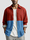 Camisas masculinas de dois tons patchwork duplo bolso casual manga comprida - Vermelho