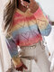 Tie Dye Dropped Shoulders V-neck Long Sleeve Knitted Sweater - Pink